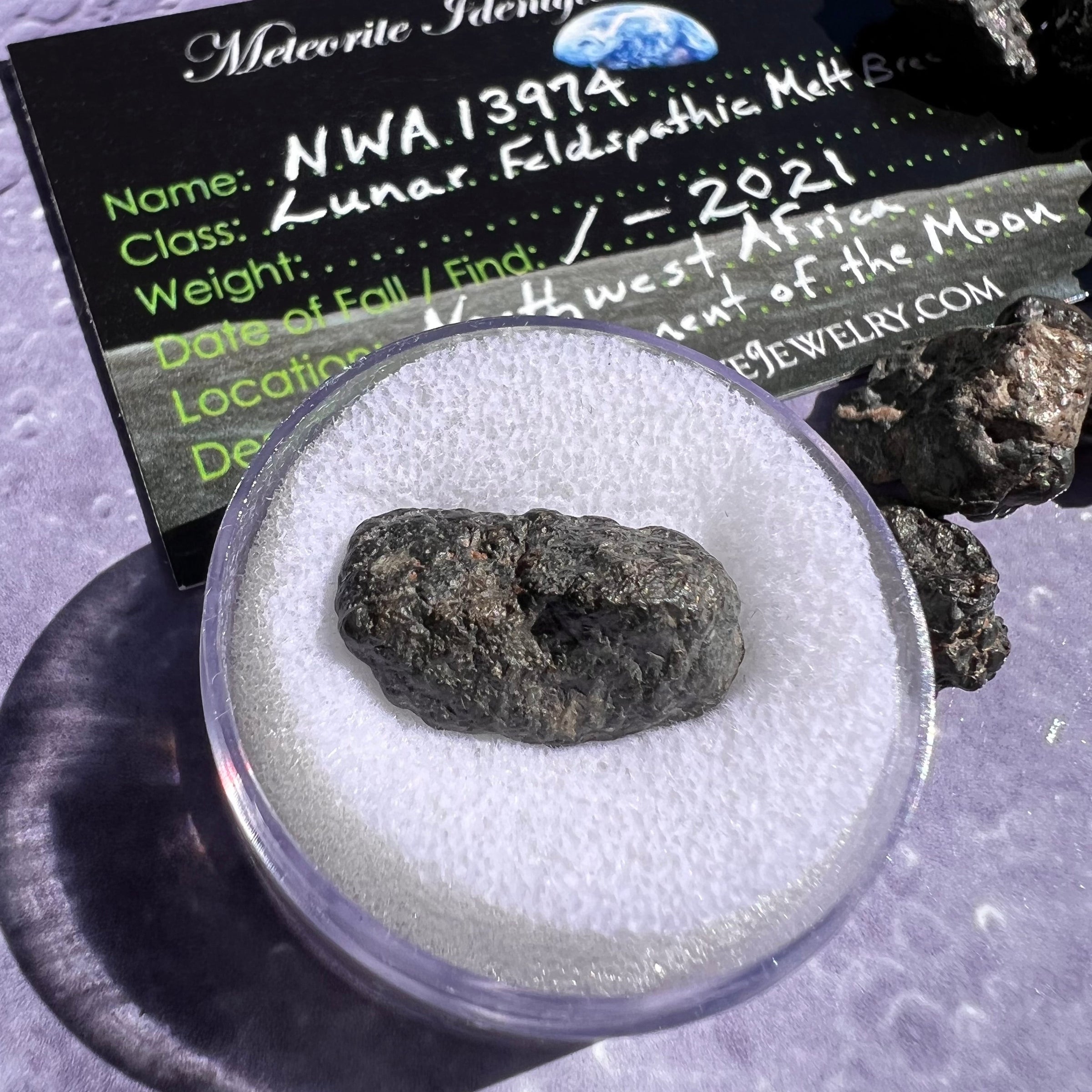 NWA 13974 Lunar Meteorite 2.7 grams #103-Moldavite Life