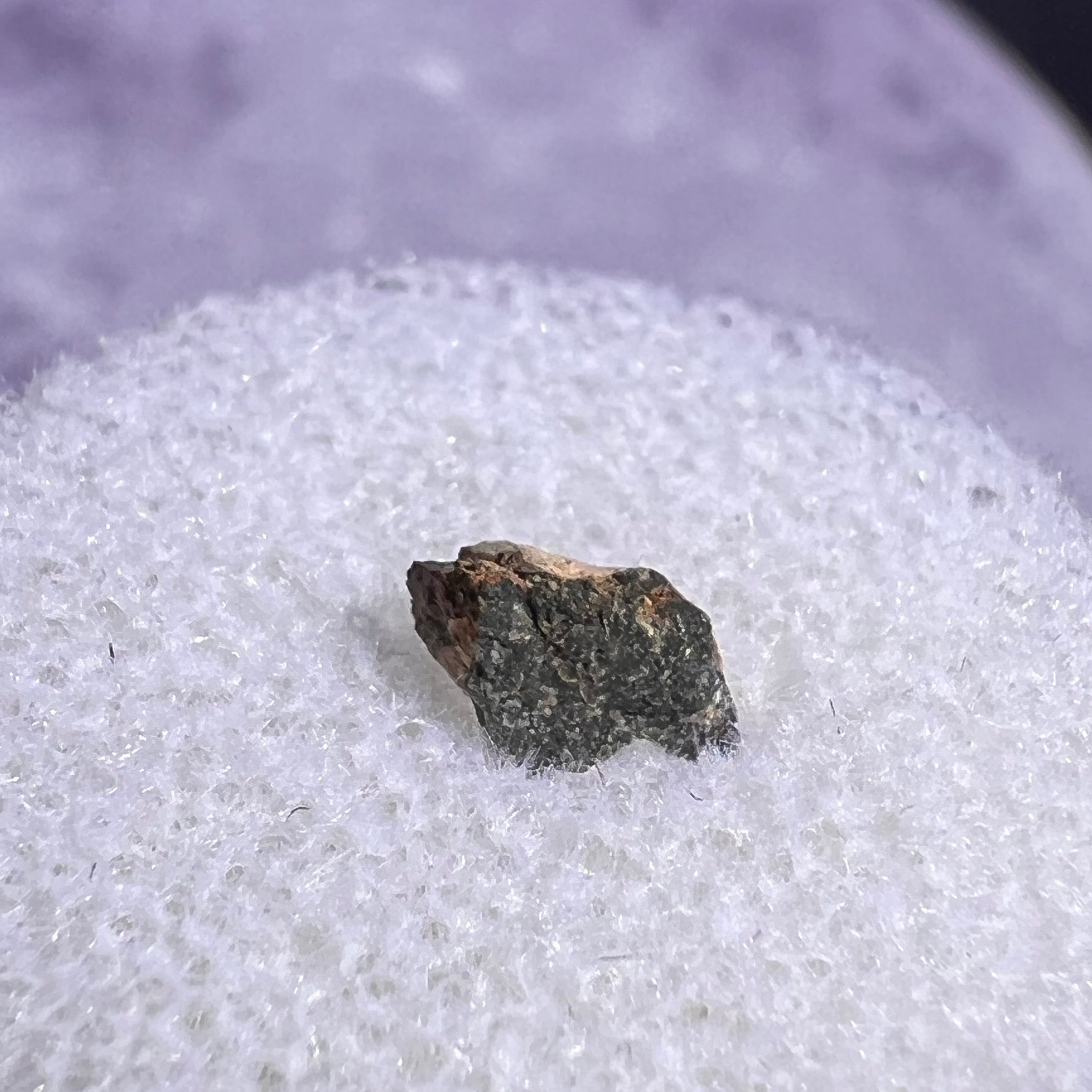 NWA 13974 Lunar Meteorite tiny fragment #123-Moldavite Life