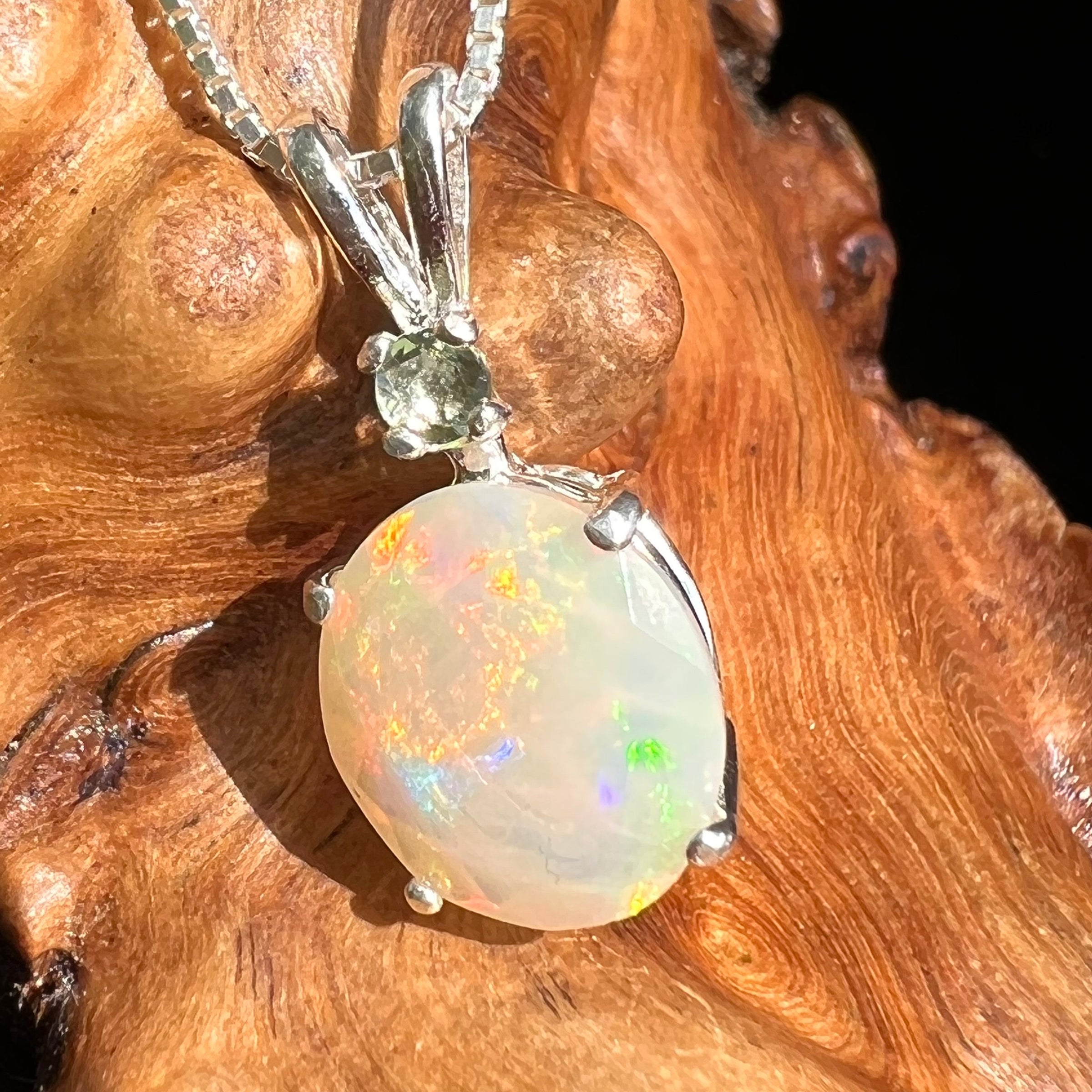 Opal & Moldavite Necklace Sterling Silver #2460-Moldavite Life