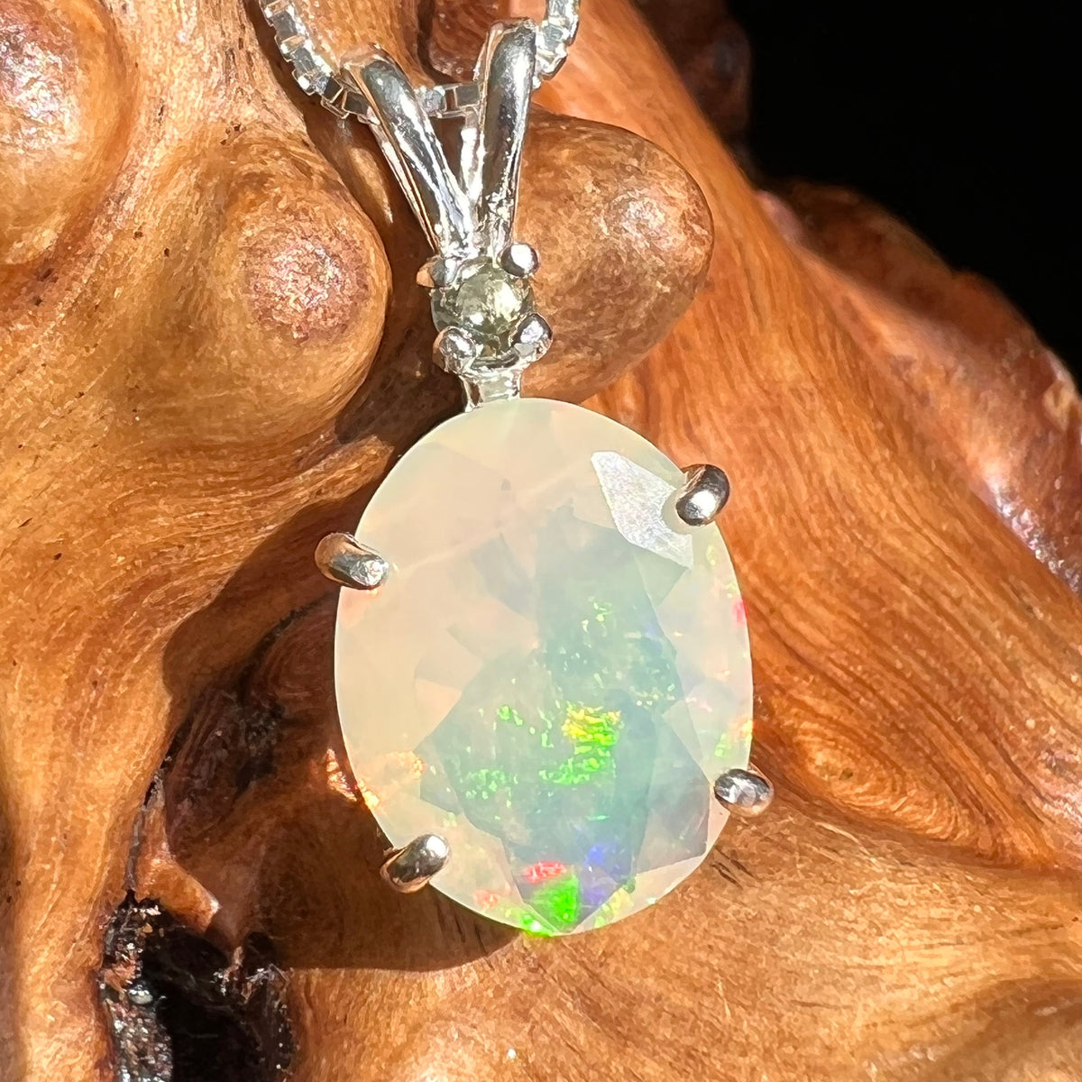 Opal & Moldavite Necklace Sterling Silver #2462-Moldavite Life