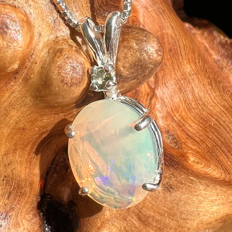 Opal & Moldavite Necklace Sterling Silver #2462-Moldavite Life