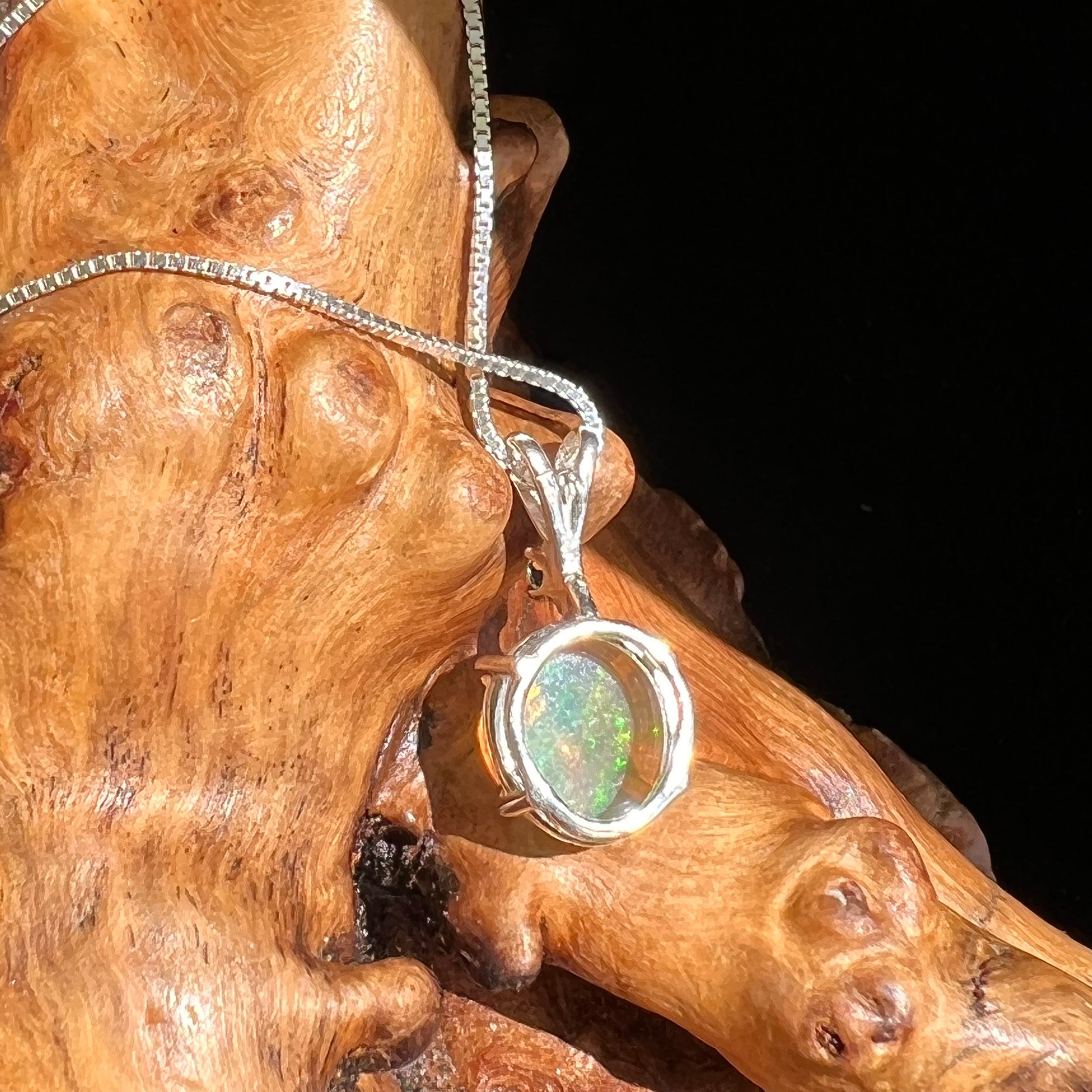 Opal & Moldavite Necklace Sterling Silver #2464-Moldavite Life