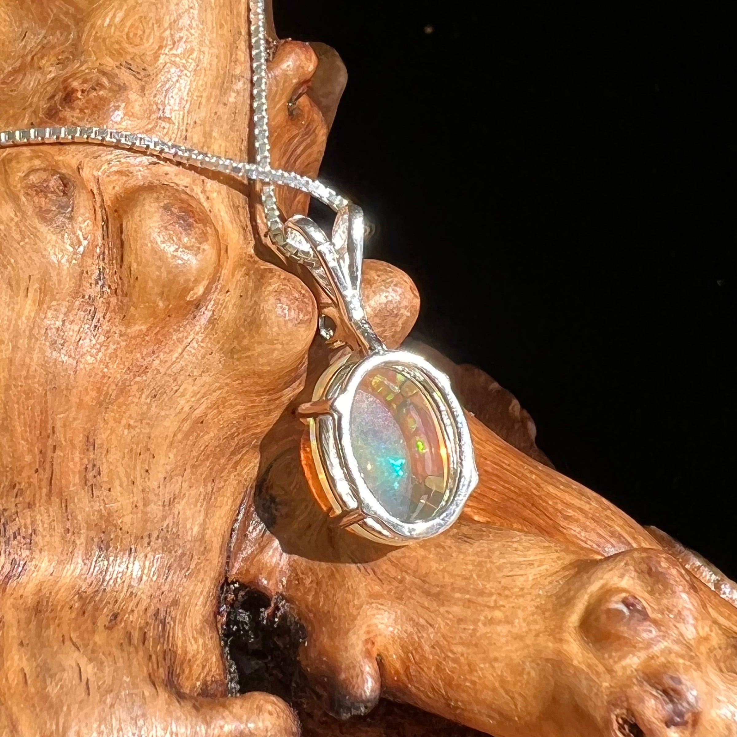 Opal & Moldavite Necklace Sterling Silver #2465-Moldavite Life