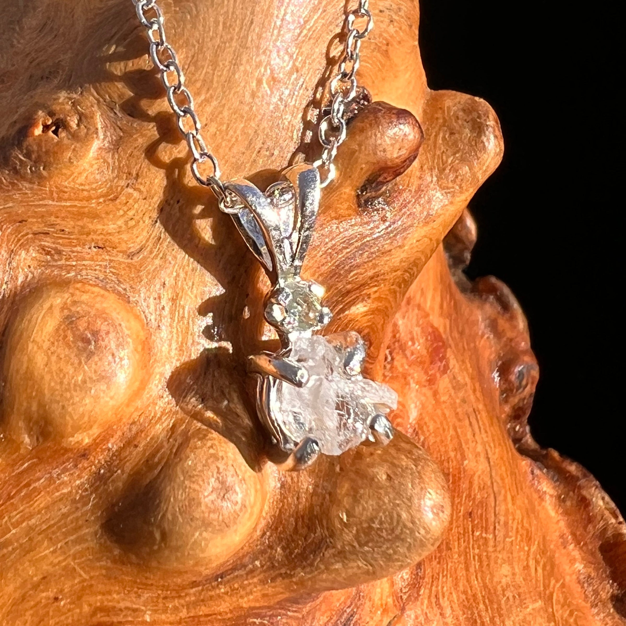 Petalite & Moldavite Pendant Necklace Sterling #3572-Moldavite Life