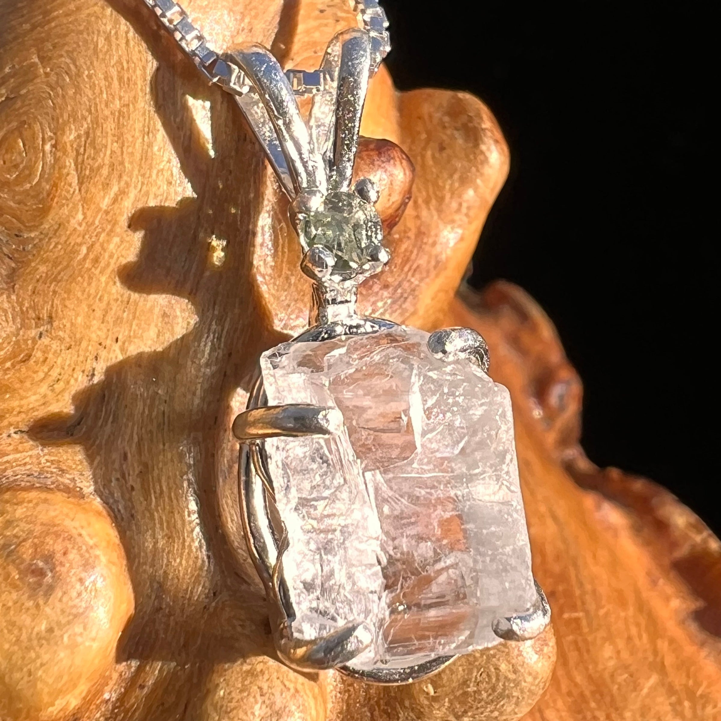 Petalite & Moldavite Pendant Necklace Sterling #3574-Moldavite Life