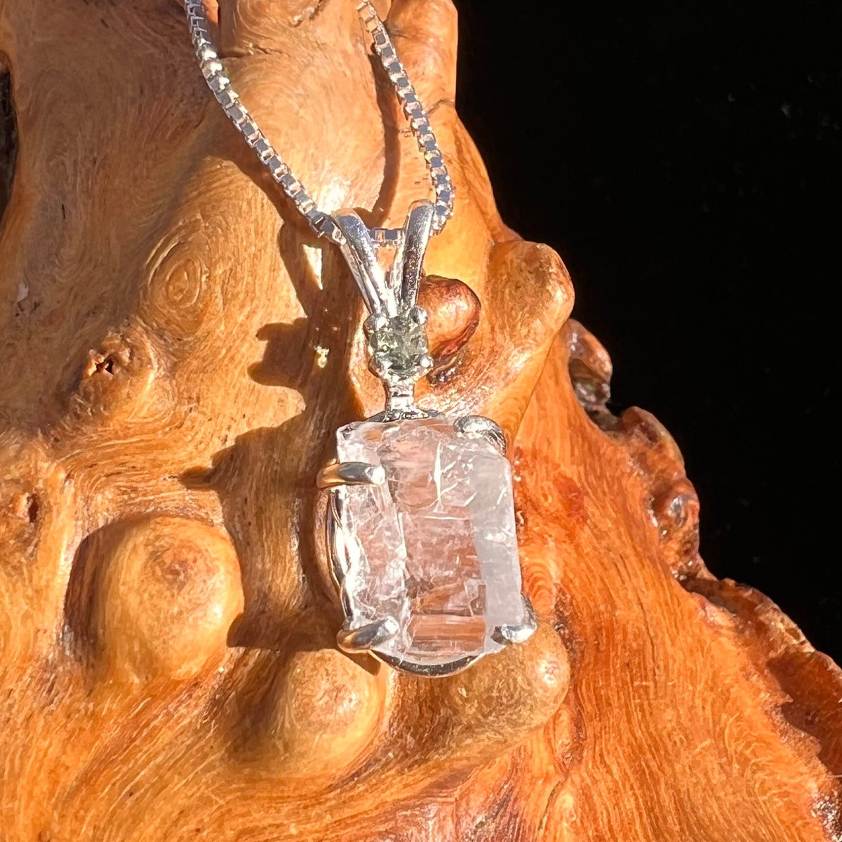Petalite & Moldavite Pendant Necklace Sterling #3574-Moldavite Life