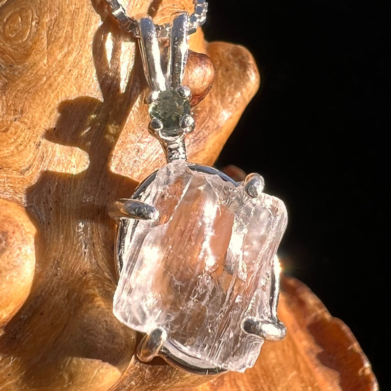 Petalite & Moldavite Pendant Necklace Sterling #3575-Moldavite Life