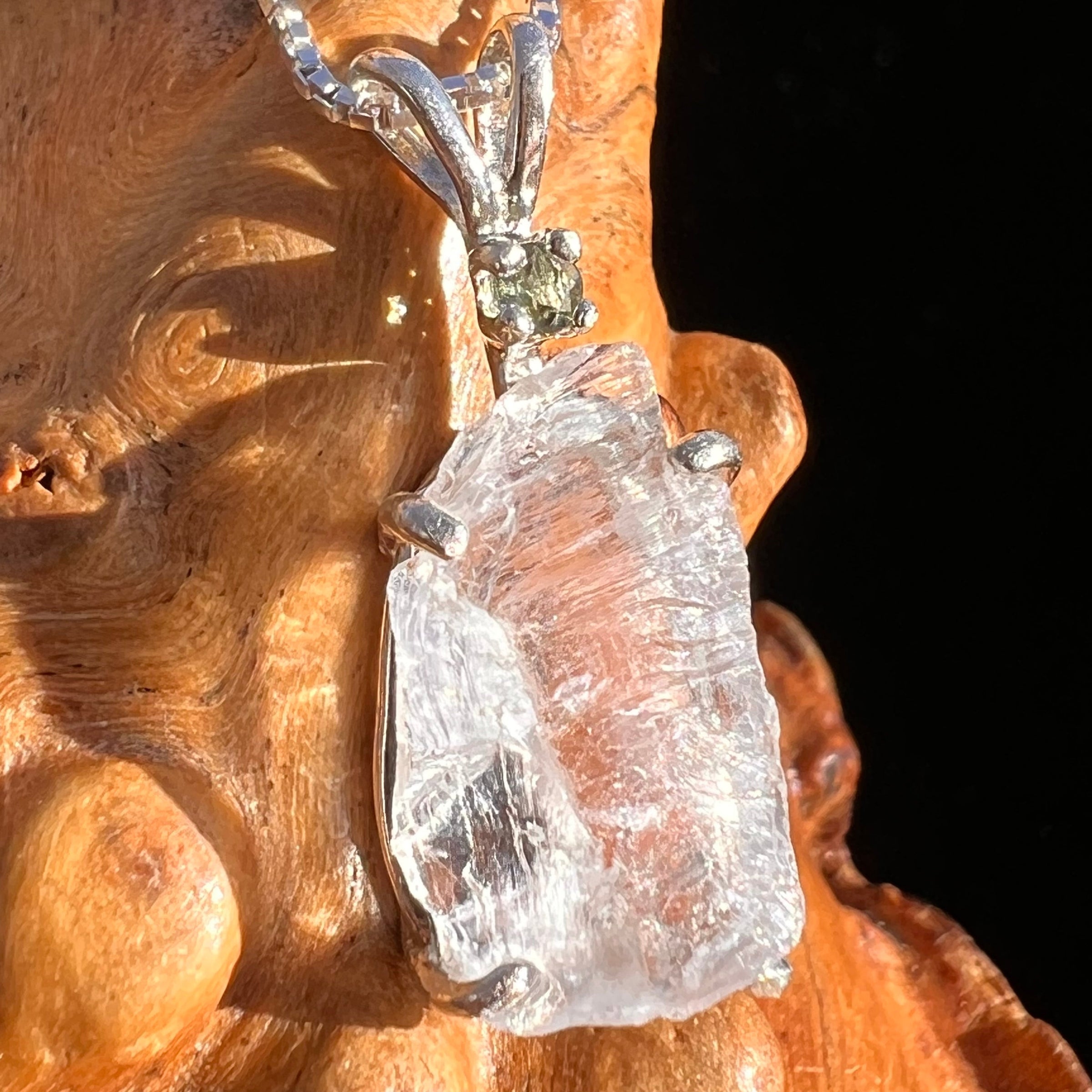 Petalite & Moldavite Pendant Necklace Sterling #3576-Moldavite Life