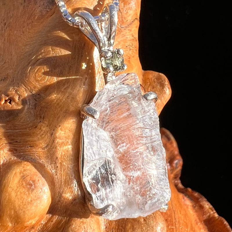 Petalite & Moldavite Pendant Necklace Sterling #3576-Moldavite Life