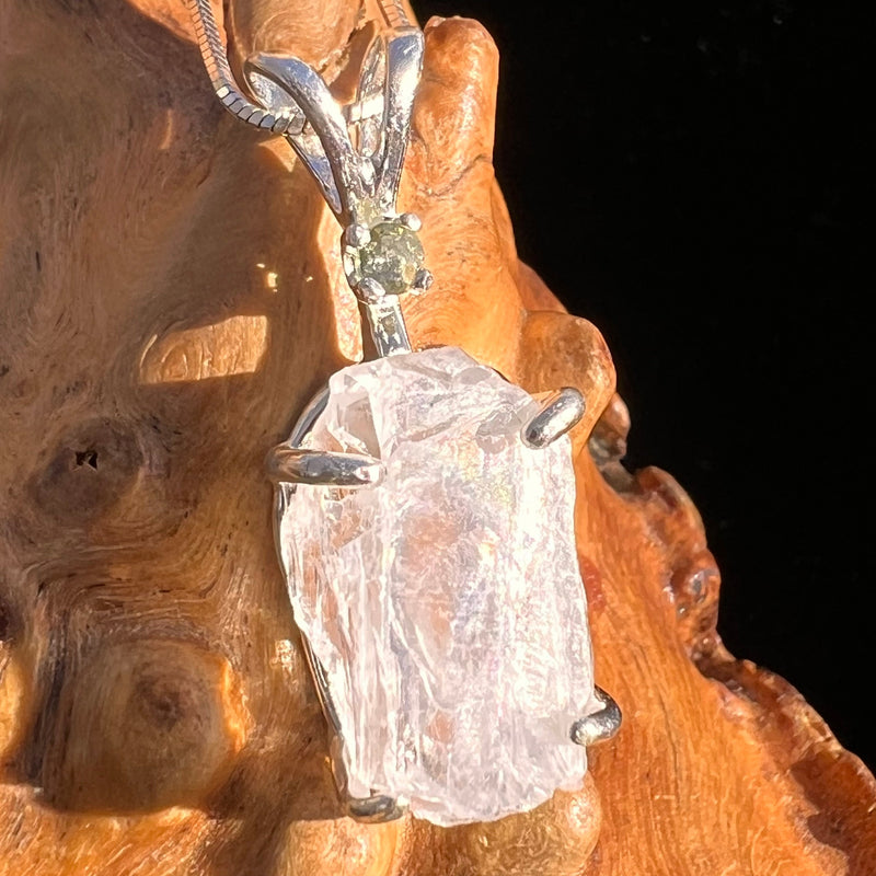 Petalite & Moldavite Pendant Necklace Sterling #3577-Moldavite Life