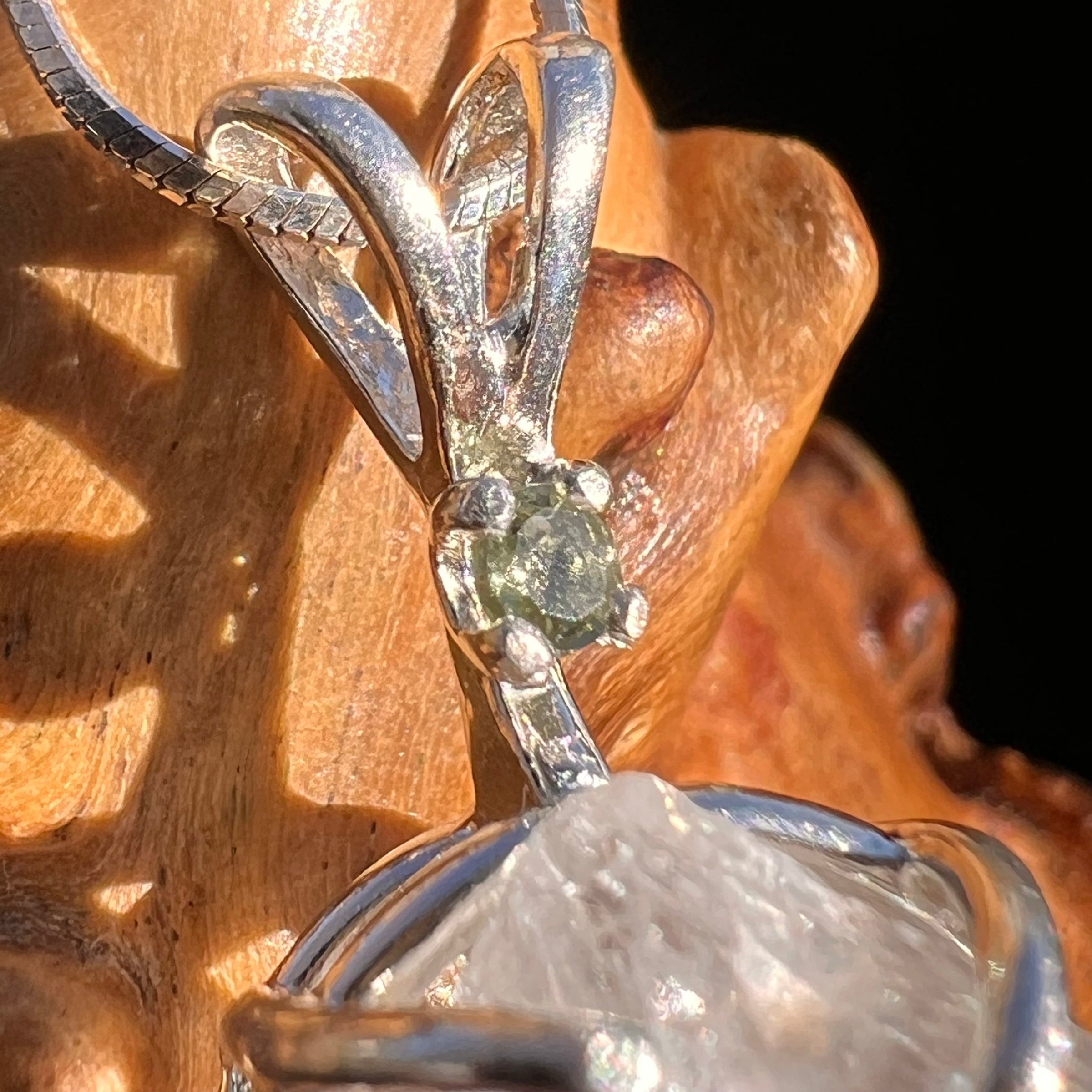 Petalite & Moldavite Pendant Necklace Sterling #3578-Moldavite Life