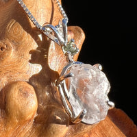 Phenacite Crystal & Moldavite Pendant Necklace Sterling #3494-Moldavite Life