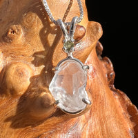 Phenacite Crystal & Moldavite Pendant Necklace Sterling #3569-Moldavite Life
