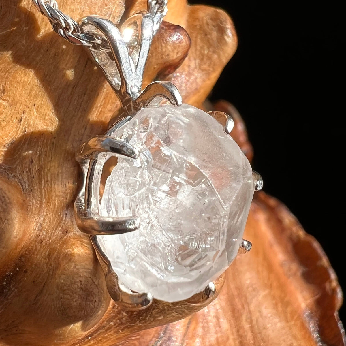 Phenacite Crystal Pendant Sterling Terminated #3500-Moldavite Life