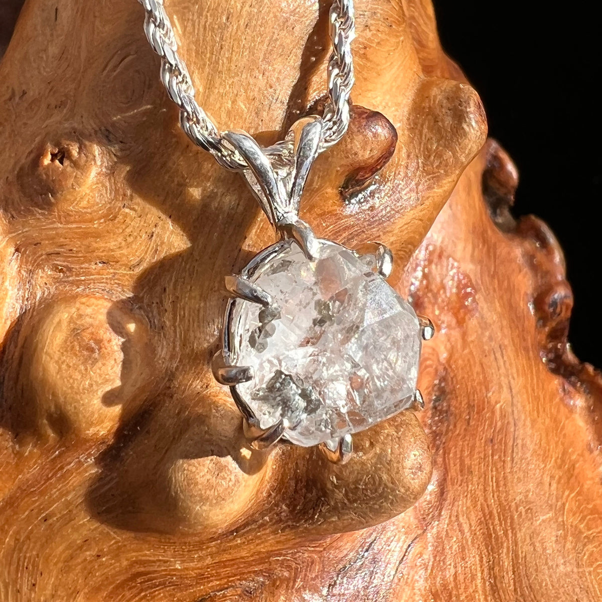 Phenacite Crystal Pendant Sterling Terminated #3564-Moldavite Life