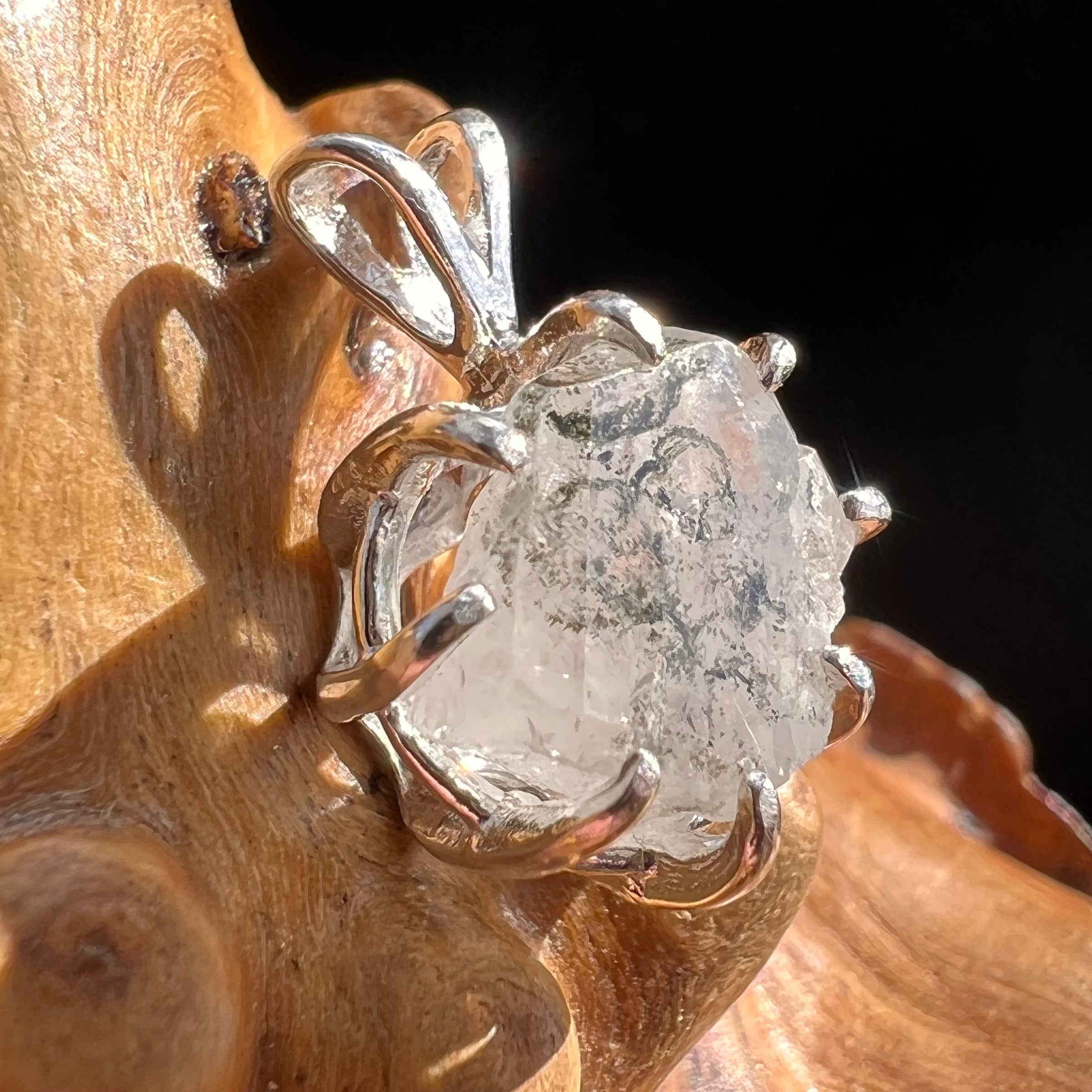 Phenacite Crystal Pendant Sterling Terminated #3566-Moldavite Life