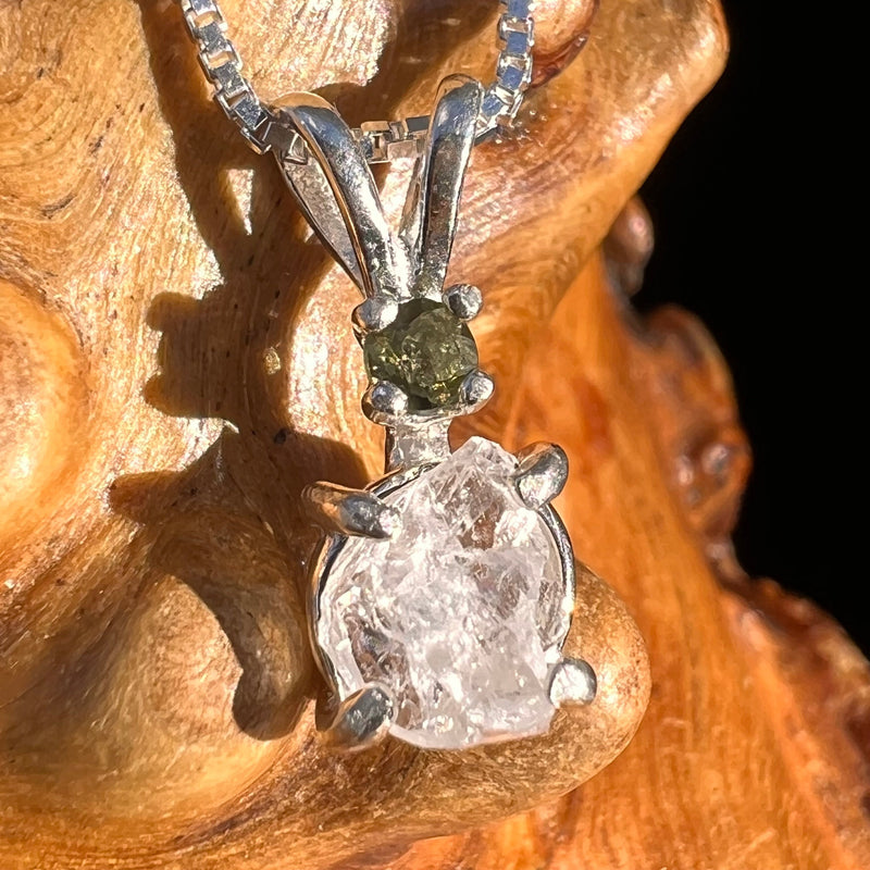 Phenacite & Faceted Moldavite Necklace Sterling #3938-Moldavite Life