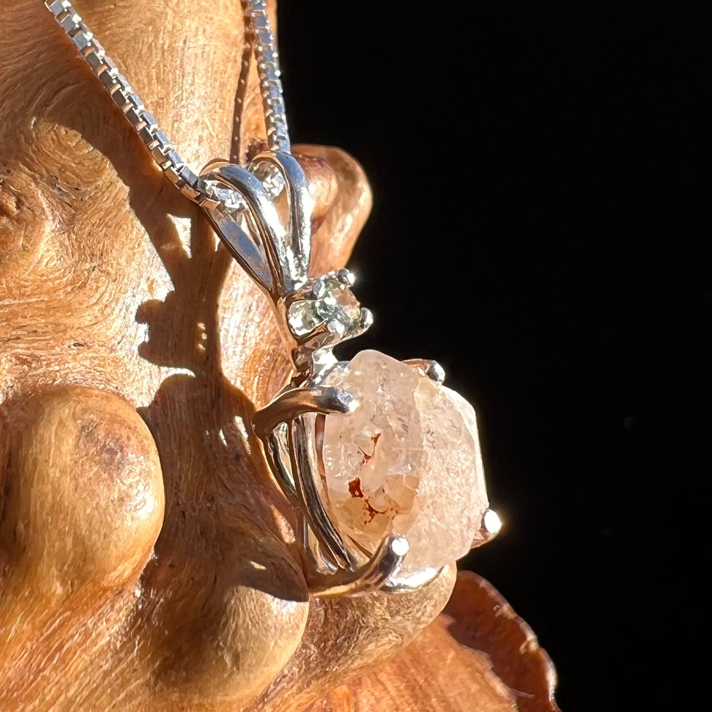 Phenacite & Moldavite Necklace Sterling Nigerian #3426-Moldavite Life