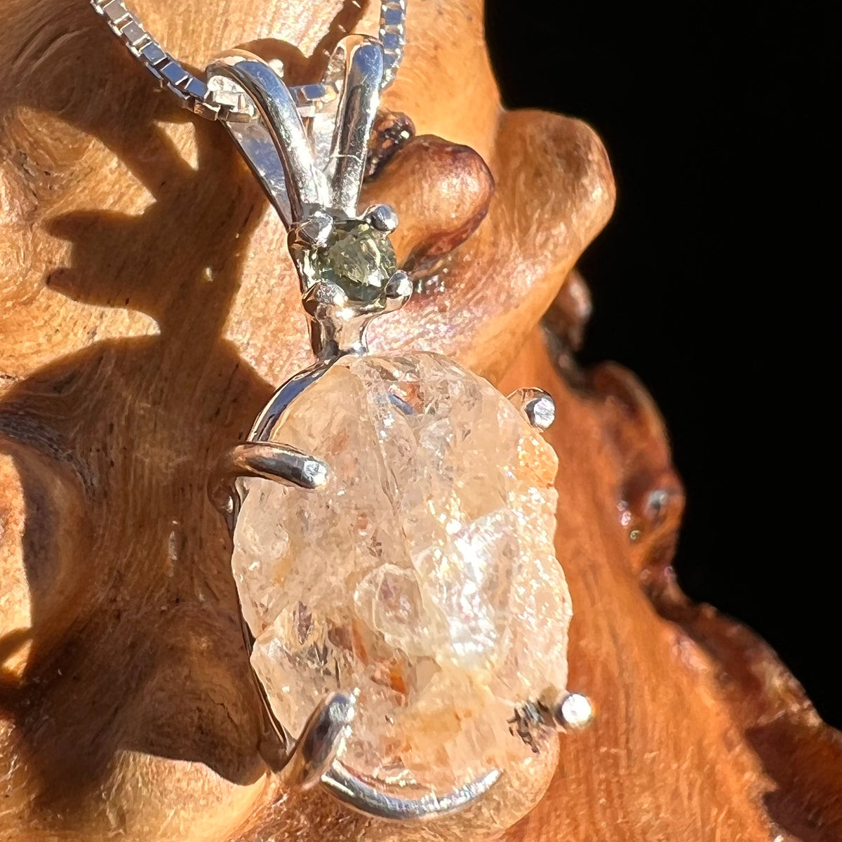 Phenacite & Moldavite Necklace Sterling Nigerian #3428-Moldavite Life