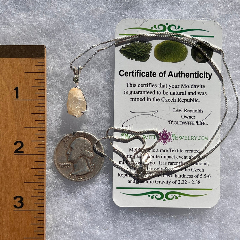 Phenacite & Moldavite Necklace Sterling Nigerian #3429-Moldavite Life