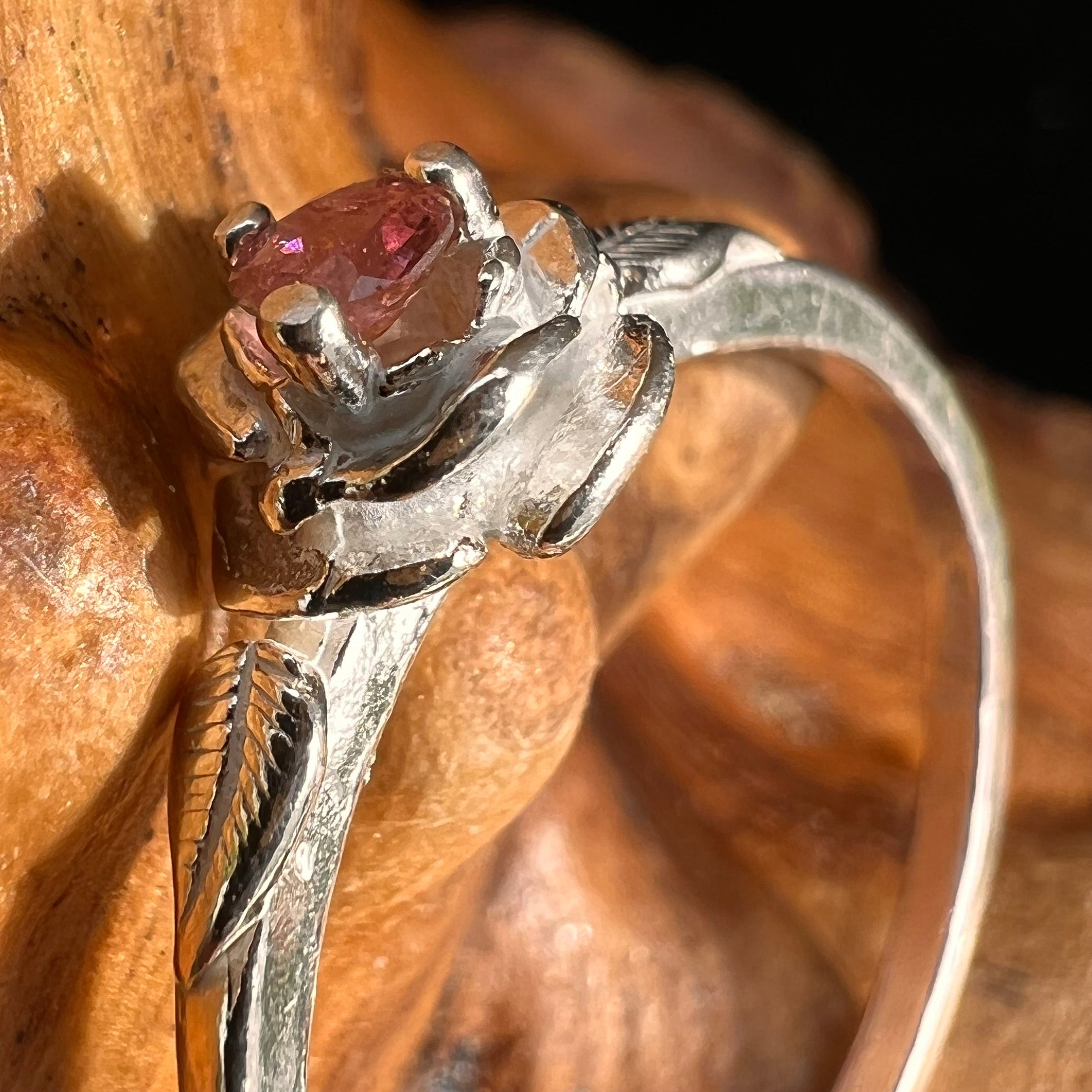 Pink Tourmaline Rose Ring Sterling Silver-Moldavite Life