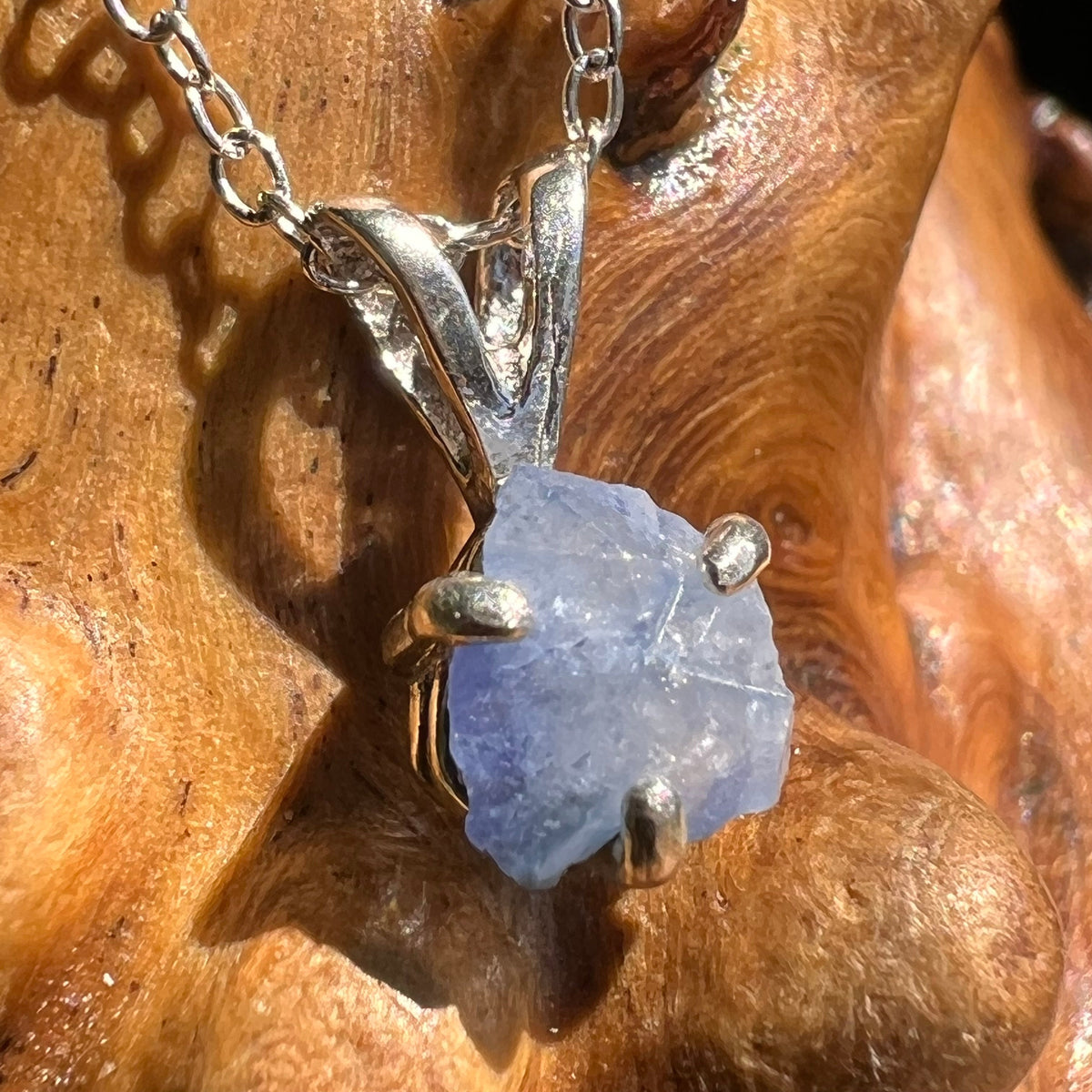 Raw Benitoite Crystal Necklace Sterling #2610-Moldavite Life