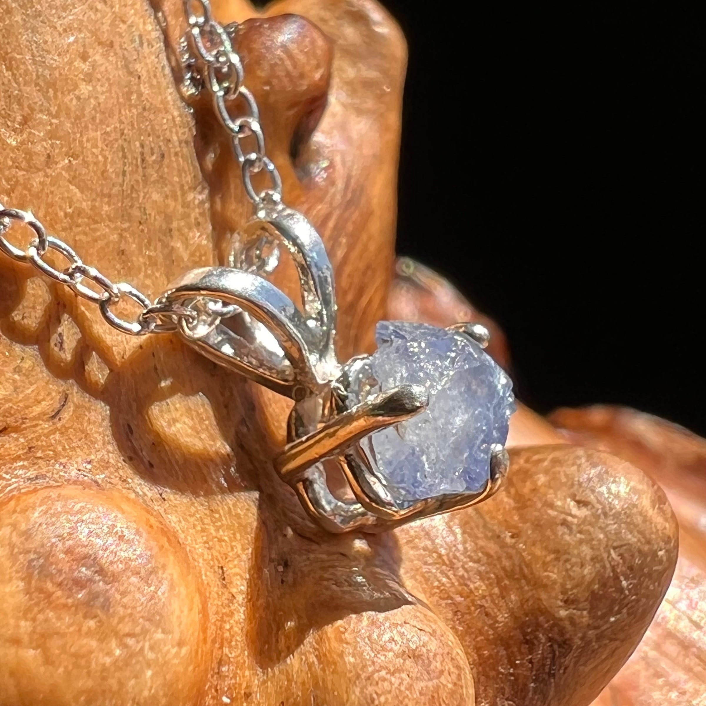 Raw Benitoite Crystal Necklace Sterling #2613-Moldavite Life