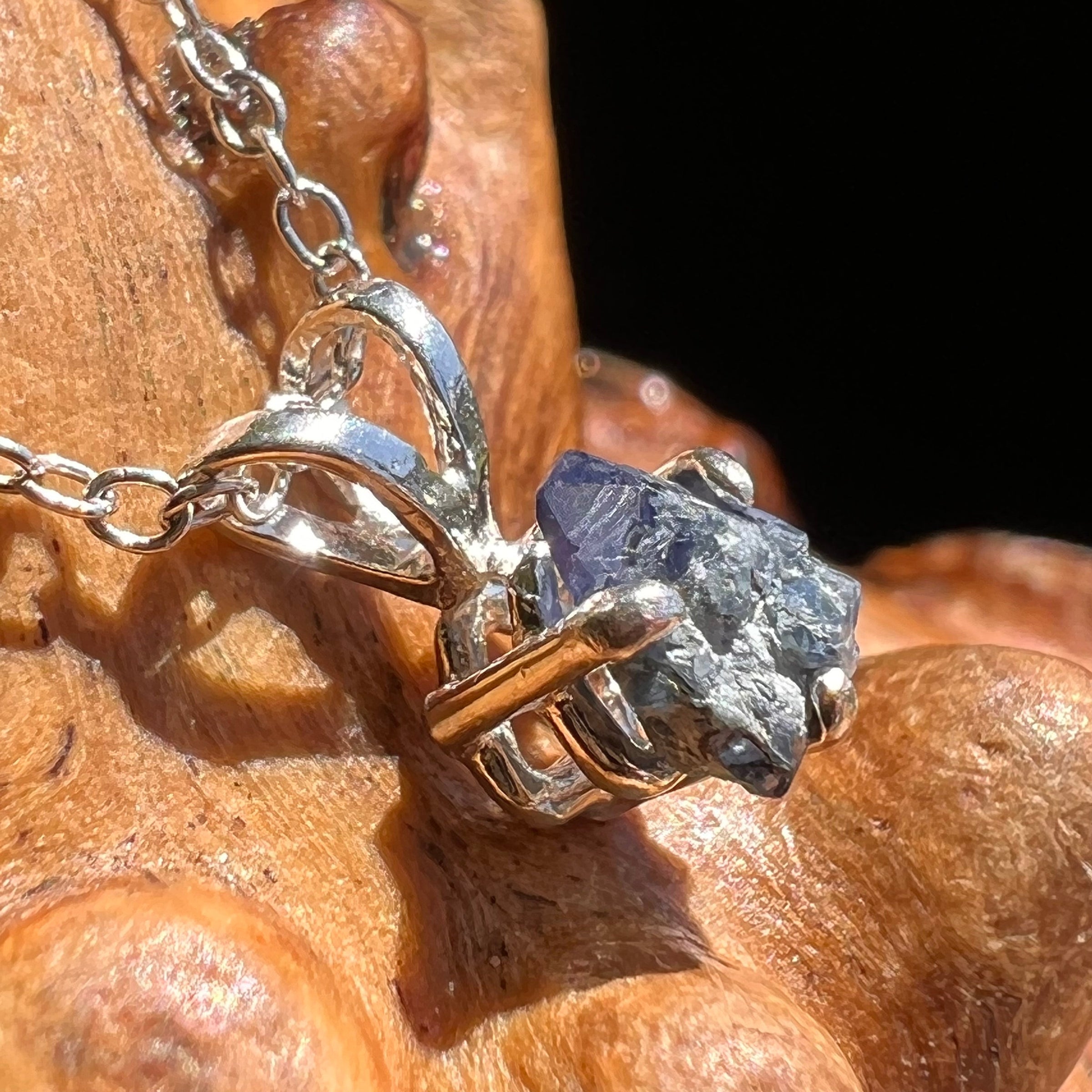 Raw Benitoite Crystal Necklace Sterling #2781-Moldavite Life