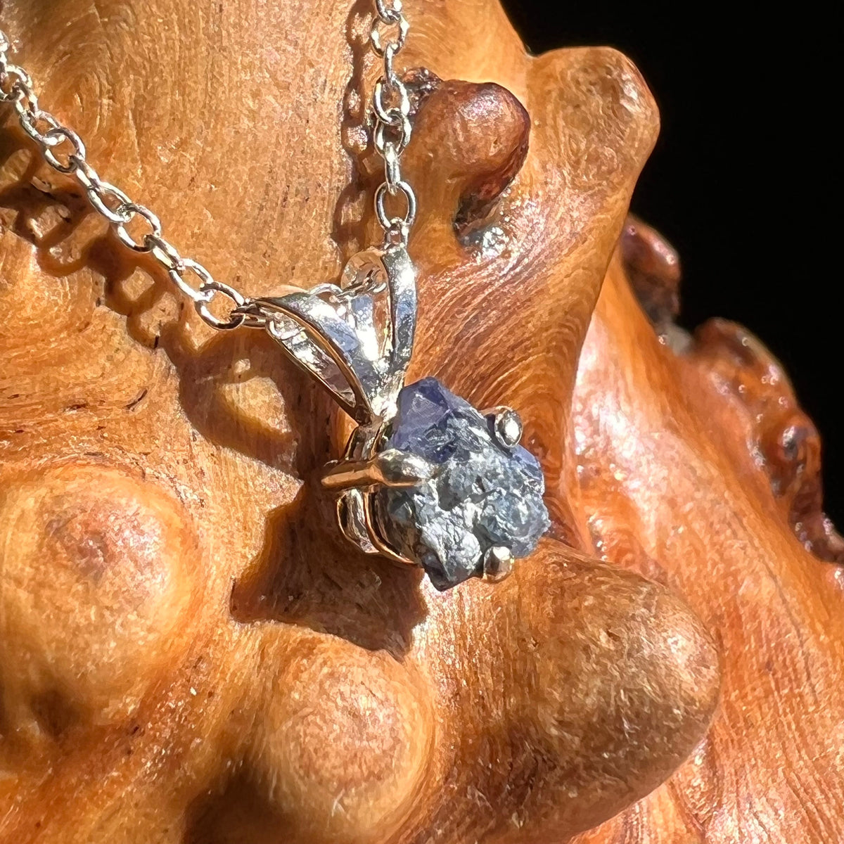 Raw Benitoite Crystal Necklace Sterling #2781-Moldavite Life