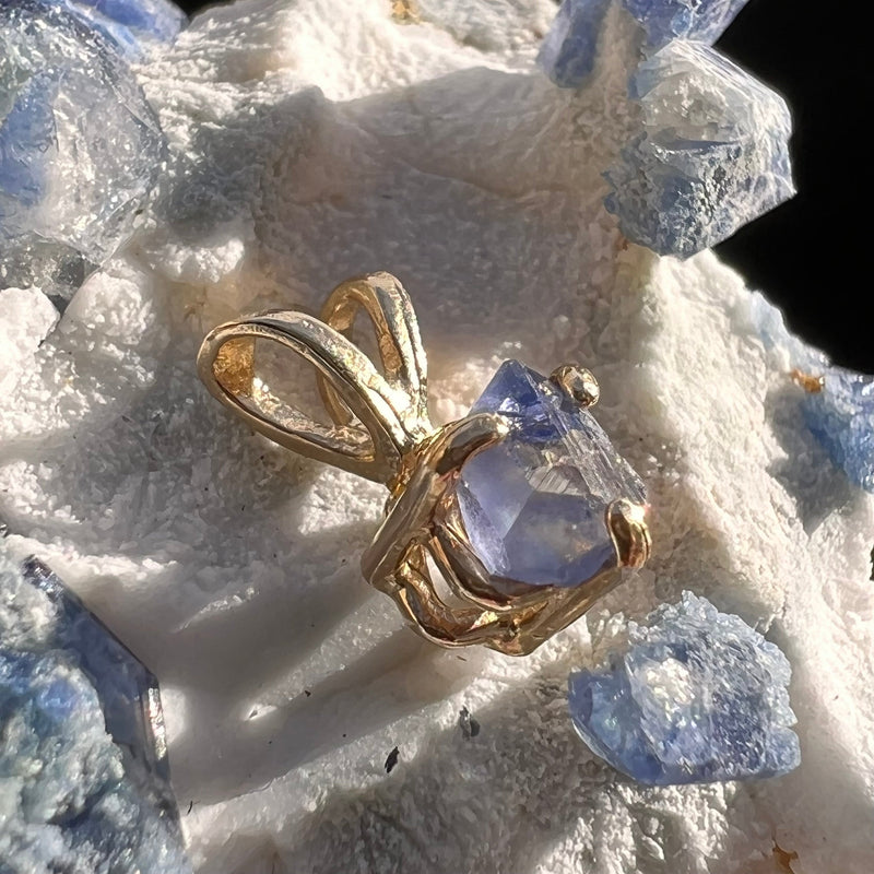 Raw Benitoite Crystal Pendant 14k Gold #2275-Moldavite Life