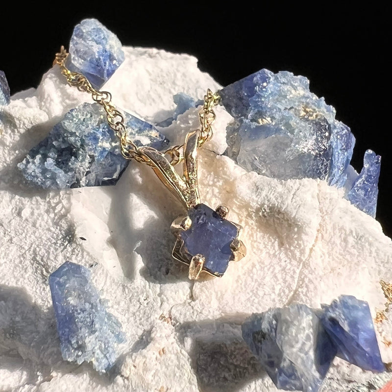 Raw Benitoite Crystal Pendant 14k Gold #2276-Moldavite Life