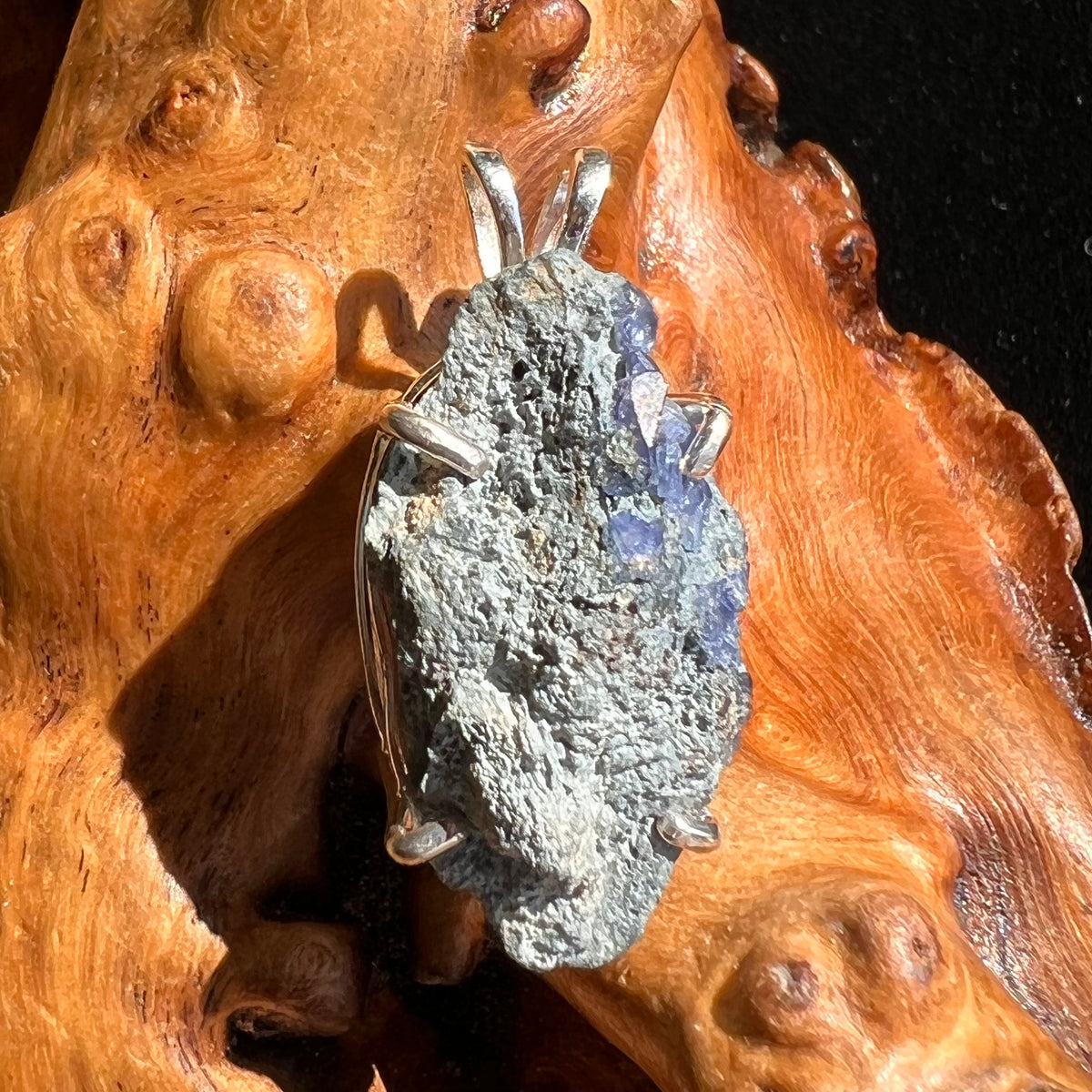 Raw Benitoite Crystal in Matrix Pendant Sterling #2501A-Moldavite Life