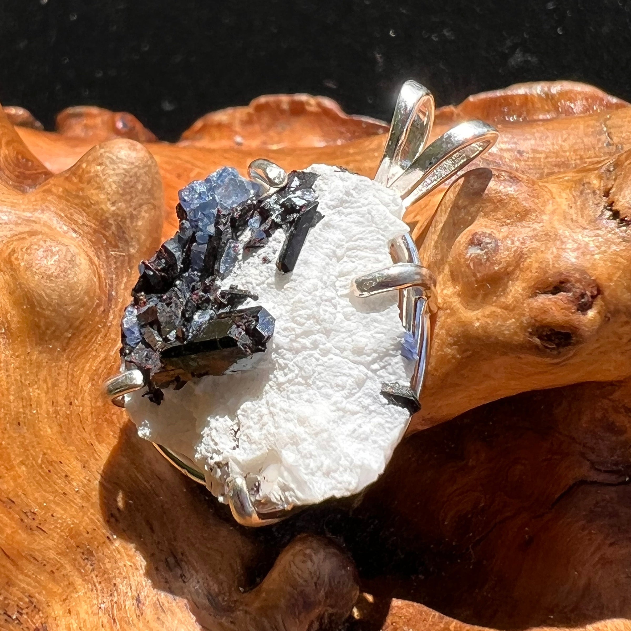 Raw Benitoite Crystal in Matrix Pendant Sterling #2505A-Moldavite Life