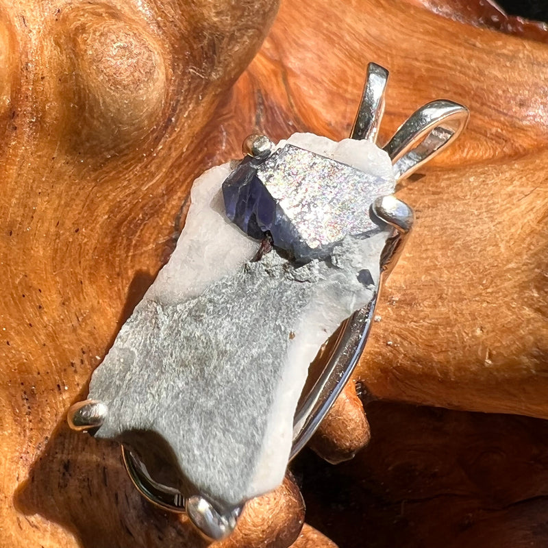 Raw Benitoite Crystal in Matrix Pendant Sterling #2506A-Moldavite Life