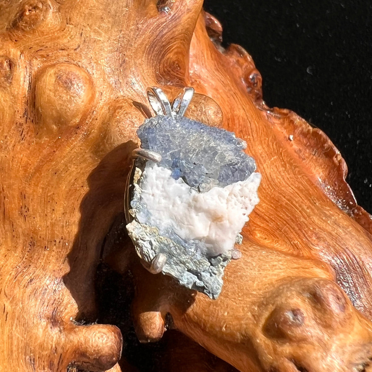 Raw Benitoite Crystal in Matrix Pendant Sterling #2509-Moldavite Life