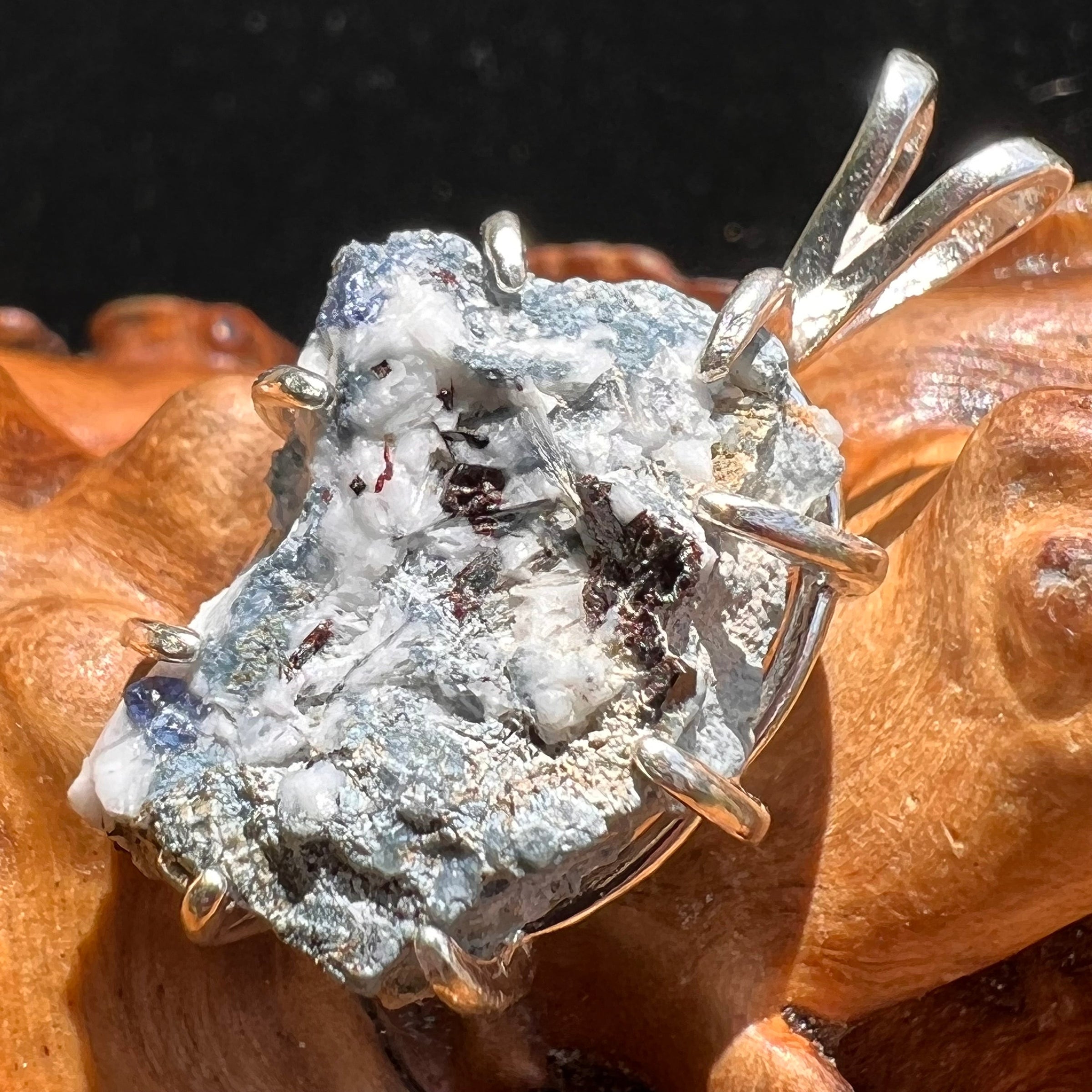 Raw Benitoite Crystal in Matrix Pendant Sterling #2520-Moldavite Life