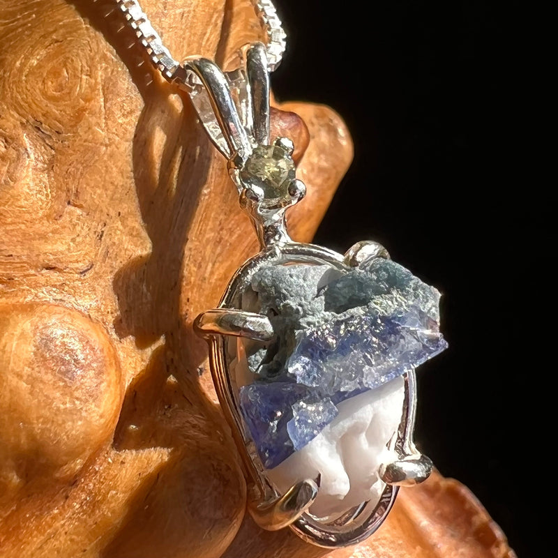 Raw Benitoite & Moldavite Necklace Sterling #2525-Moldavite Life