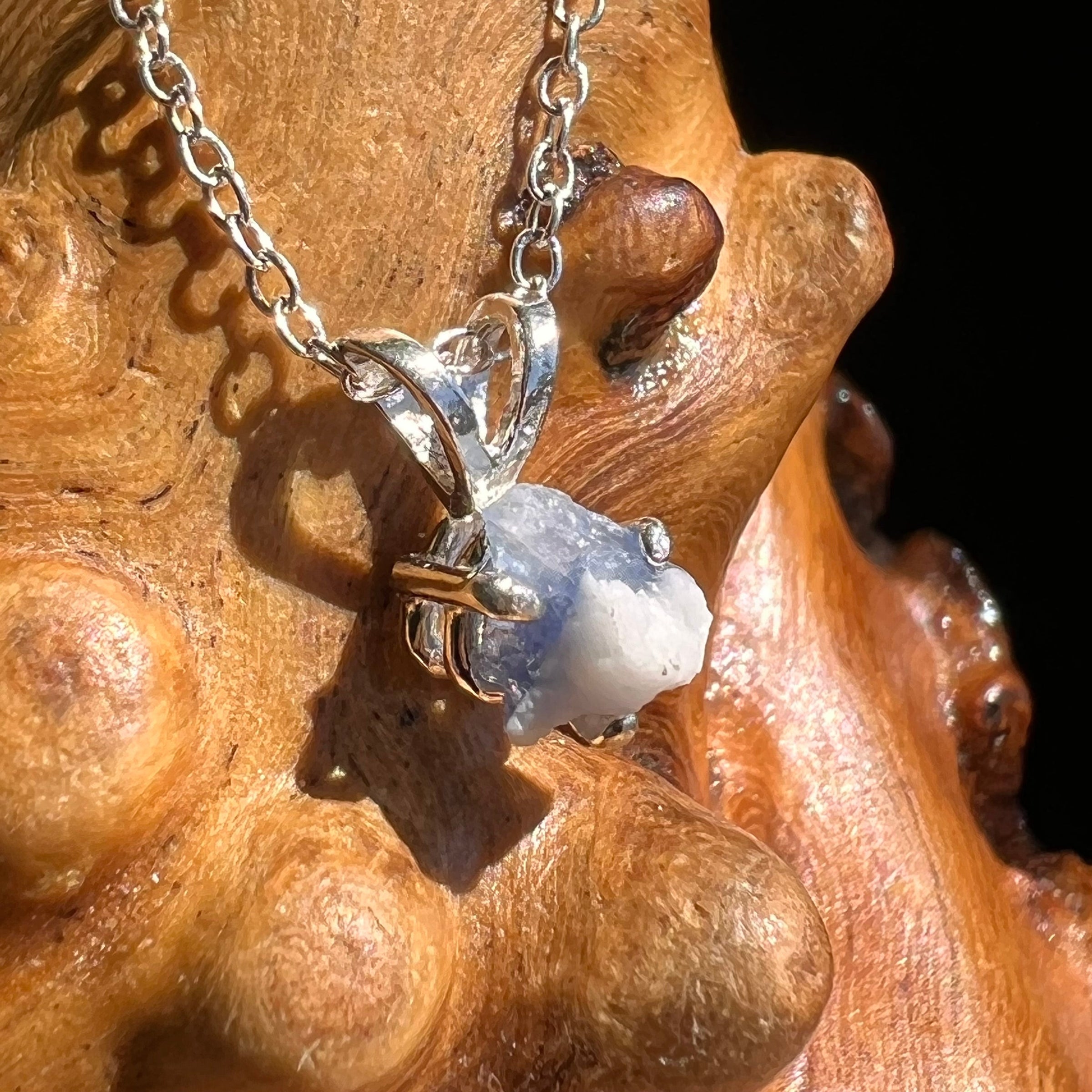Raw Benitoite Natrolite Crystal Necklace Sterling #2784-Moldavite Life