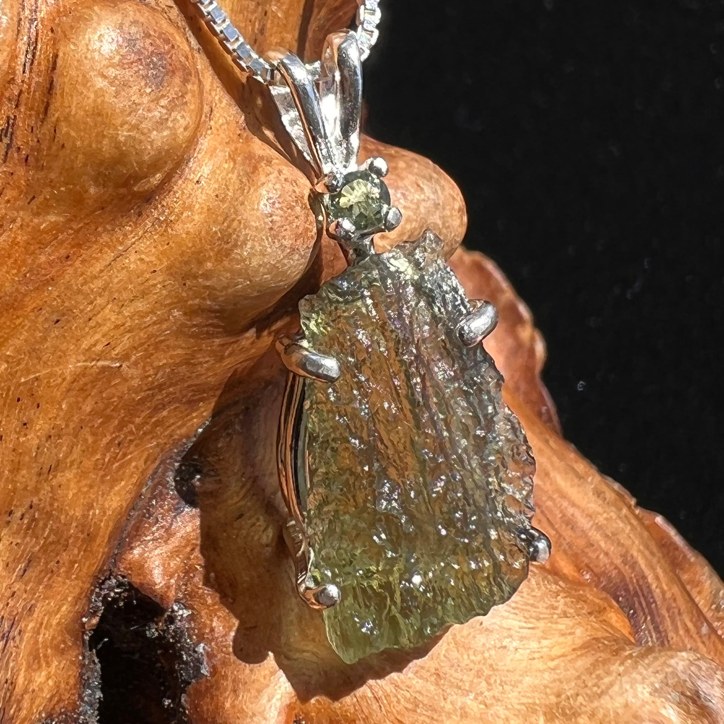 Raw + Faceted Moldavite Necklace Sterling Silver #2568-Moldavite Life