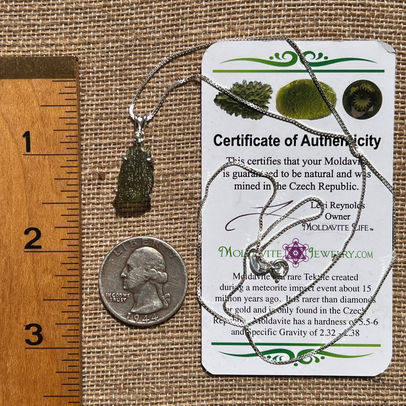 Raw + Faceted Moldavite Necklace Sterling Silver #2568-Moldavite Life