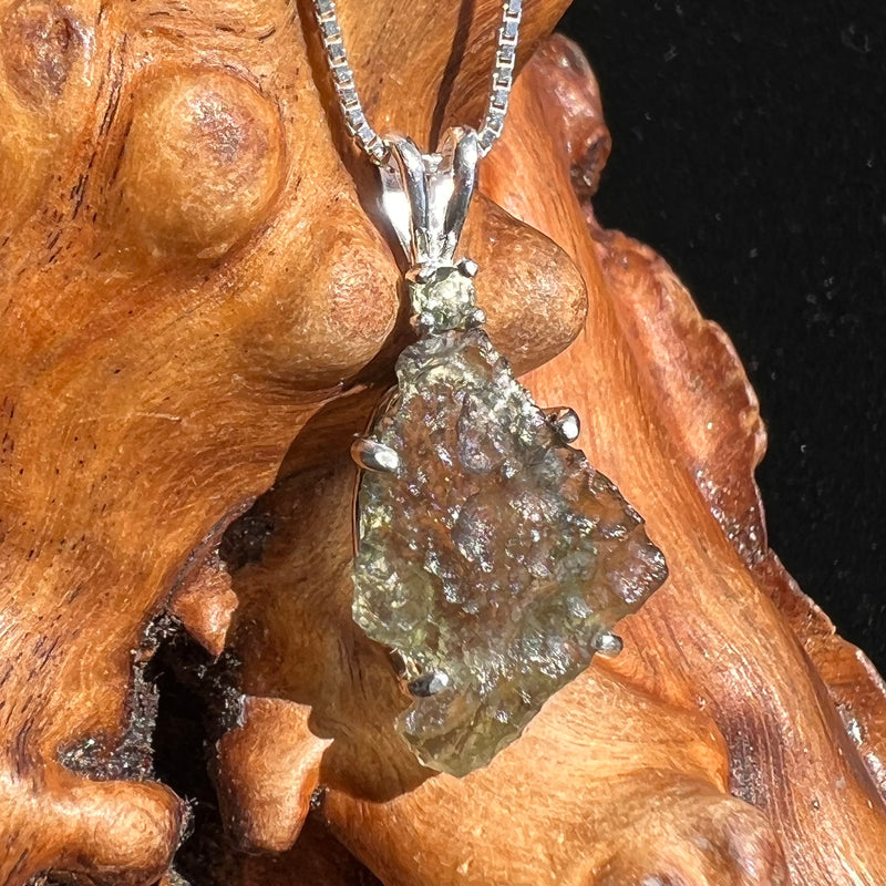 Raw + Faceted Moldavite Necklace Sterling Silver #2569-Moldavite Life