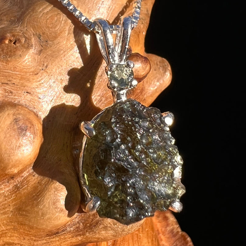 Raw & Faceted Moldavite Necklace Sterling Silver #5073-Moldavite Life