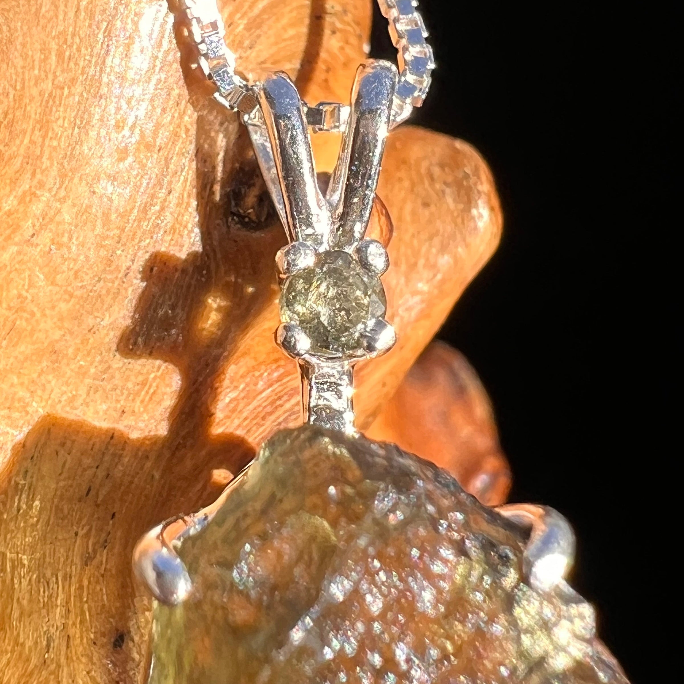 Raw & Faceted Moldavite Necklace Sterling Silver #5074-Moldavite Life
