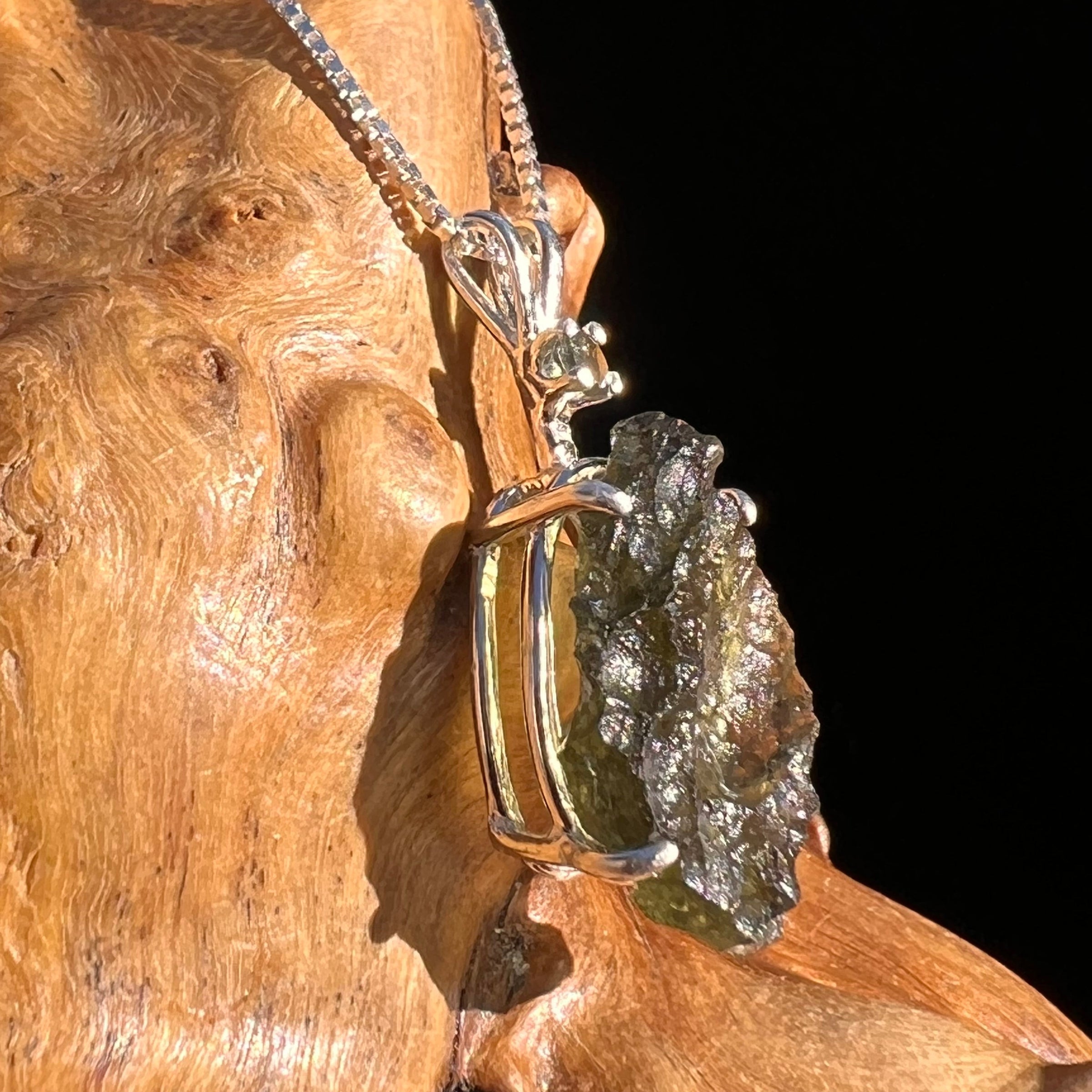 Raw & Faceted Moldavite Necklace Sterling Silver #5074-Moldavite Life