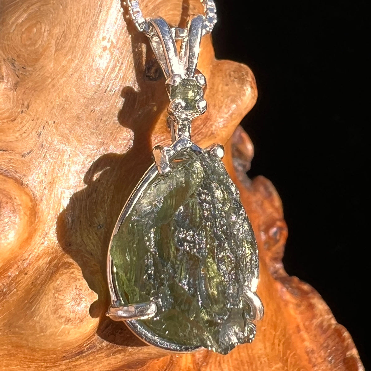 Raw & Faceted Moldavite Necklace Sterling Silver #5075-Moldavite Life