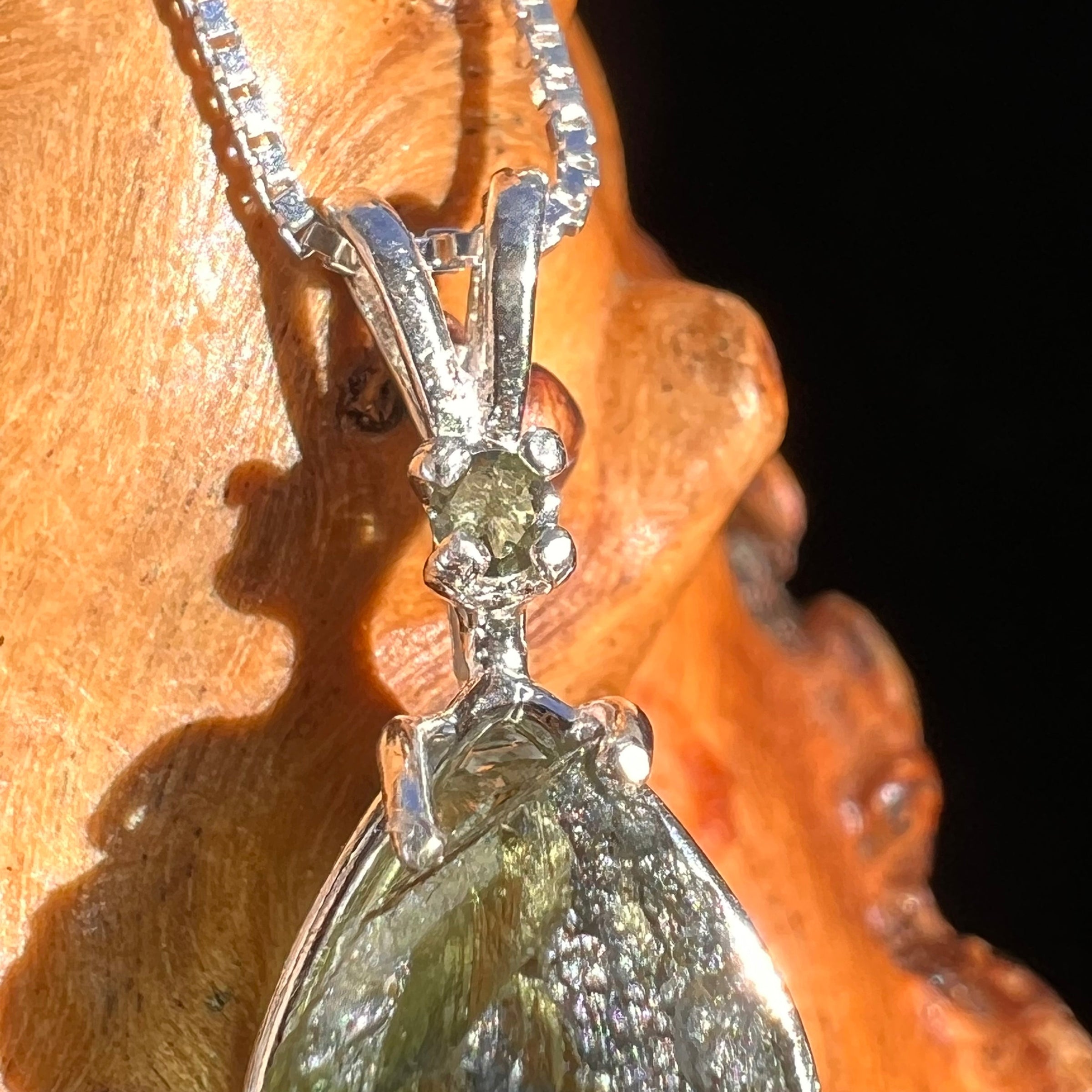 Raw & Faceted Moldavite Necklace Sterling Silver #5075-Moldavite Life