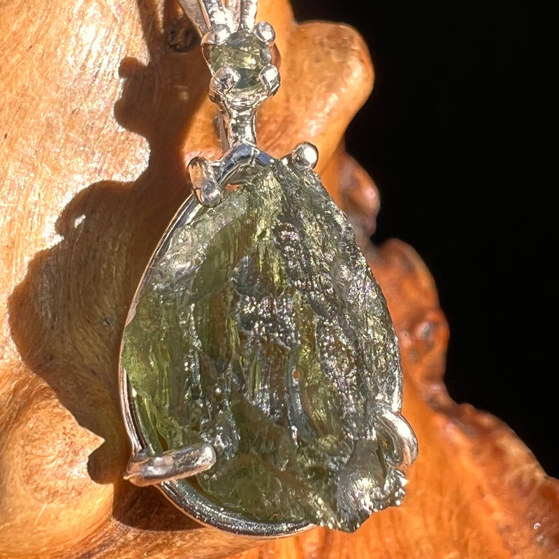 Raw & Faceted Moldavite Necklace Sterling Silver #5075-Moldavite Life