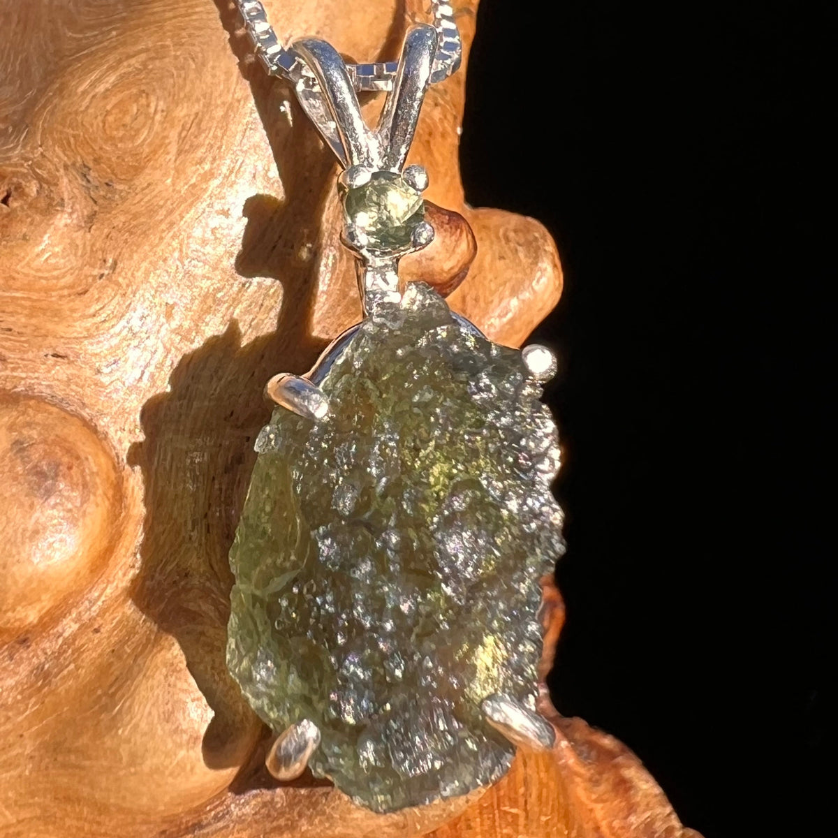 Raw & Faceted Moldavite Necklace Sterling Silver #5077-Moldavite Life