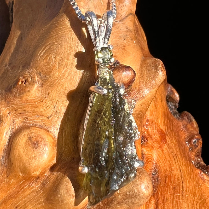 Raw & Faceted Moldavite Necklace Sterling Silver #5078-Moldavite Life
