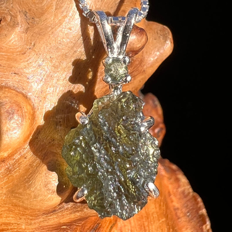 Raw & Faceted Moldavite Necklace Sterling Silver #5079-Moldavite Life